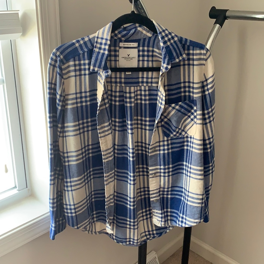 Blue plaid button down flannel